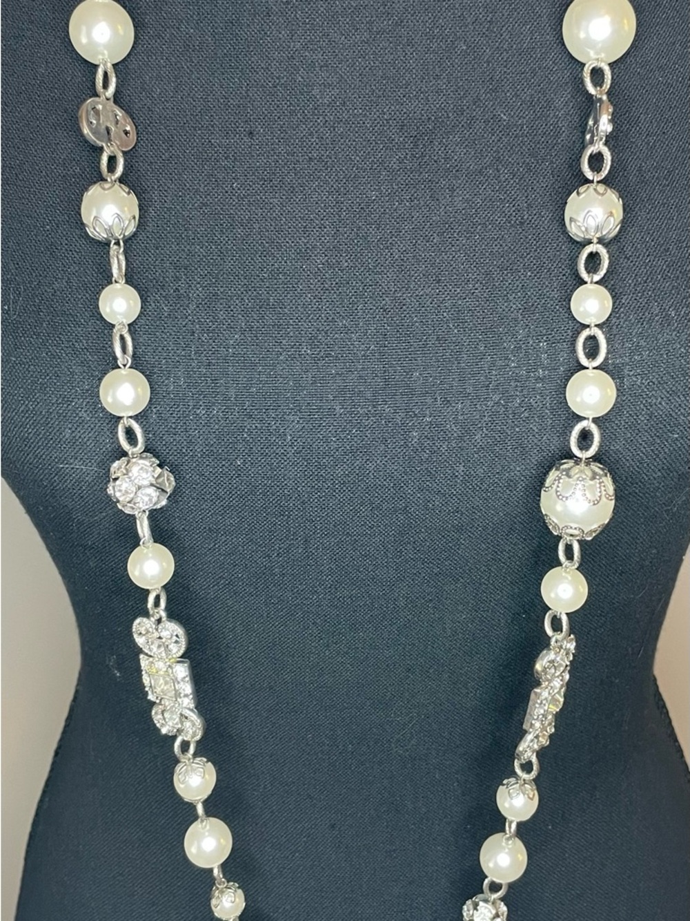 White House Black Market Pearl and Silver-Link Necklace